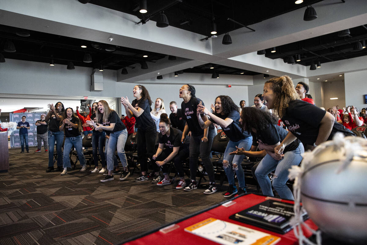 The UNLV Lady Rebels react while watching the NCAA selection show at The Thomas & Mack Cent ...