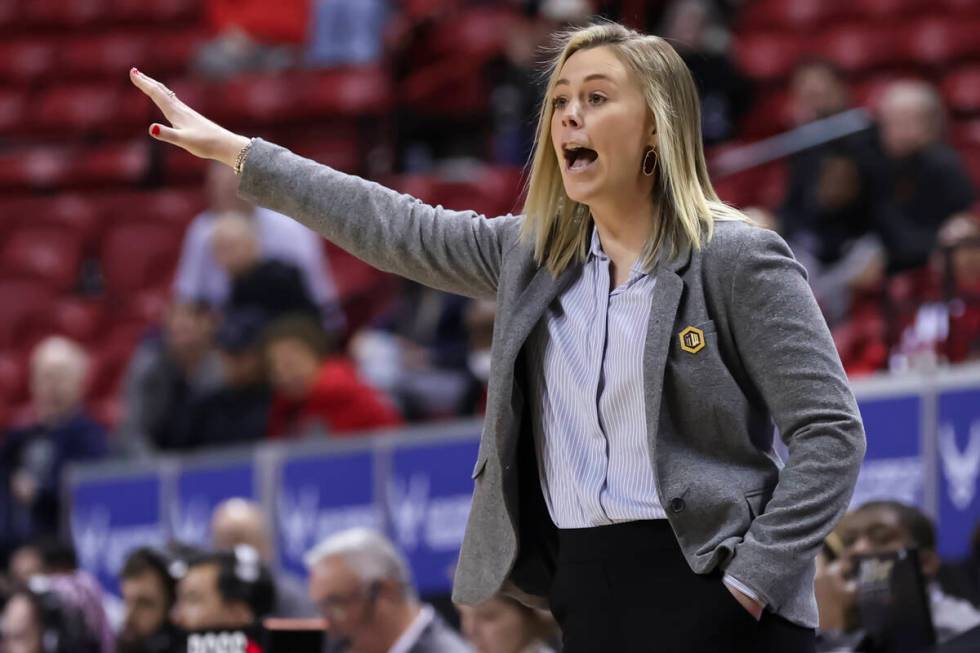 UNLV Lady Rebels head coach Lindy La Rocque motions to her team during the second half of quart ...