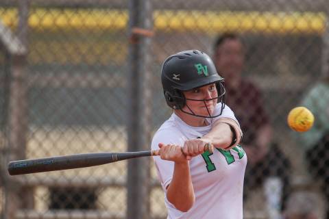Palo Verde’s Cameron Lauretta (10) swings during a girls high school softball game again ...