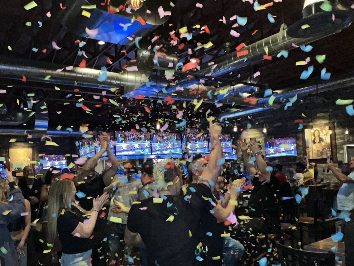 Confetti rains at the "America's Got Talent: Extreme" viewing party at PT's Gold on West Warm S ...