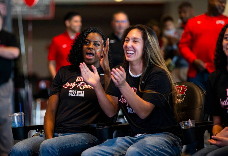 The UNLV Lady Rebels, including center Desi-Rae Young, left, and guard Alyssa Durazo-Frescas, r ...