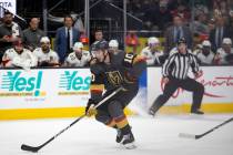 Golden Knights center Nicolas Roy (10) breaks away to score a goal against the Panthers during ...