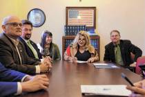 Las Vegas City Councilwoman Michele Fiore completes paperwork for her candidacy for state treas ...