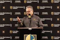 Golden Knights general manager Kelly McCrimmon addresses the media at City National Arena on Mo ...