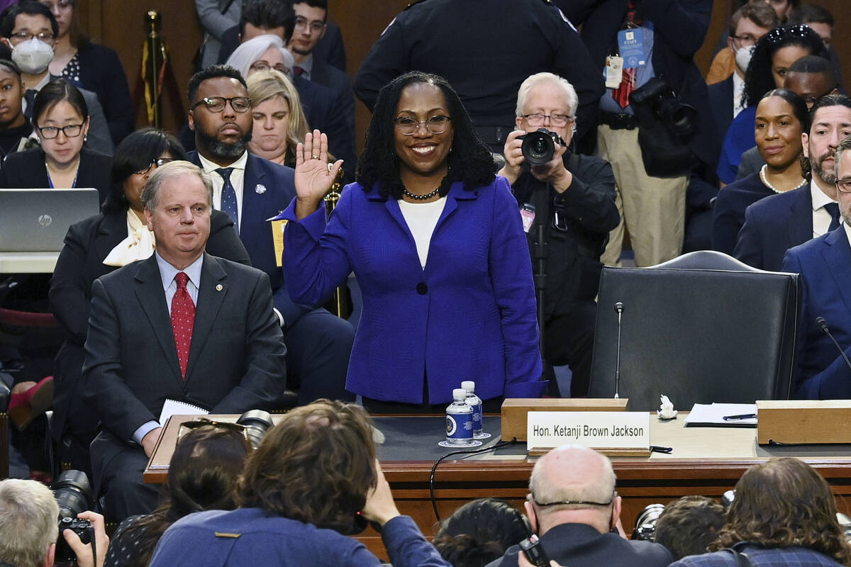 Supreme Court nominee Ketanji Brown Jackson is sworn in during her confirmation hearing before ...