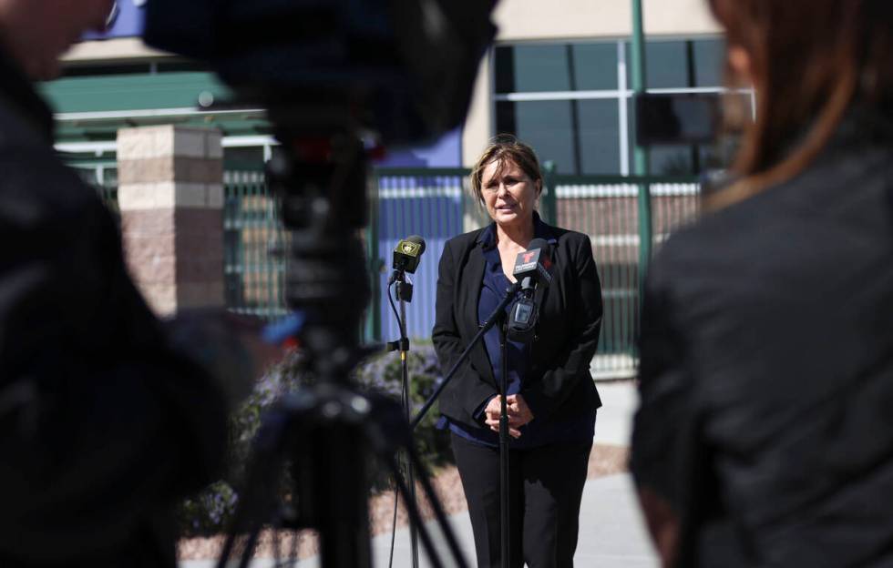 Las Vegas City Councilwoman Victoria Seaman speaks about the 2021 shooting that took place at t ...