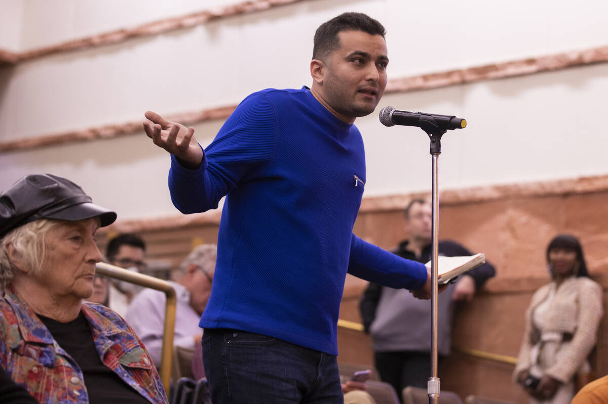 Cyrus Hojjaty speaks during a town hall regarding the regulation of short-term rentals at the C ...