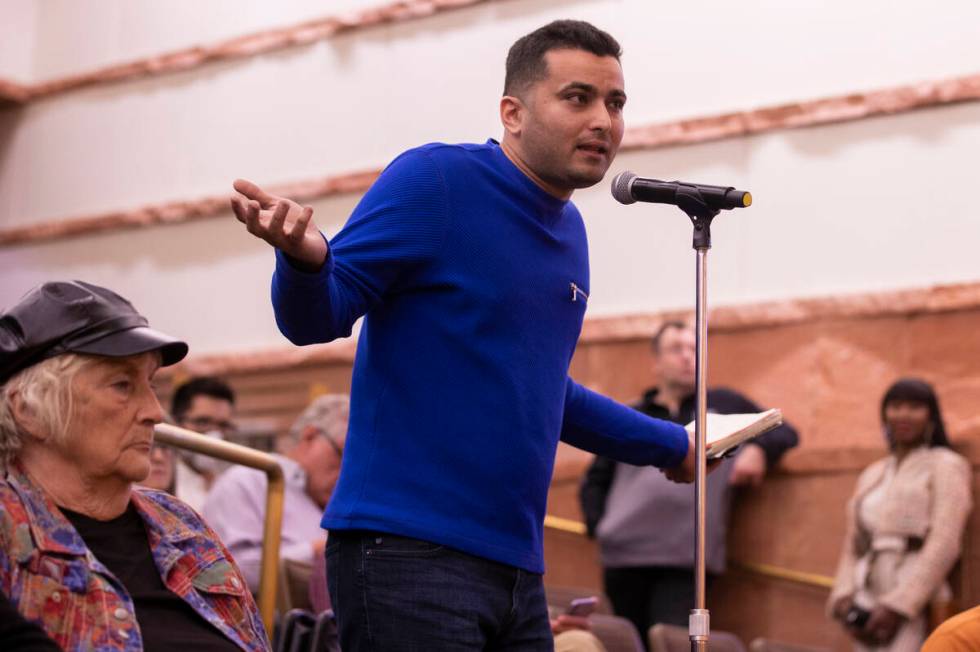 Cyrus Hojjaty speaks during a town hall regarding the regulation of short-term rentals at the C ...