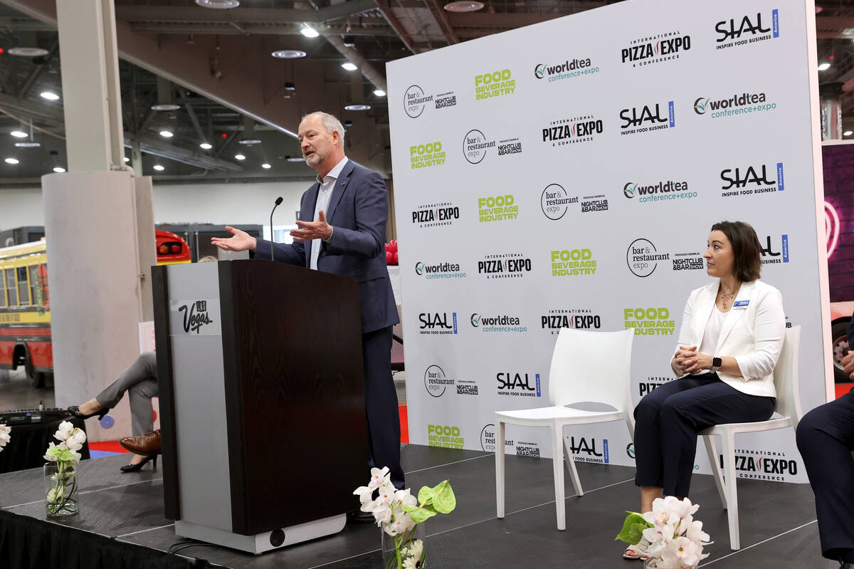 Las Vegas Convention and Visitors Authority President Steve Hill during a news conference to ki ...