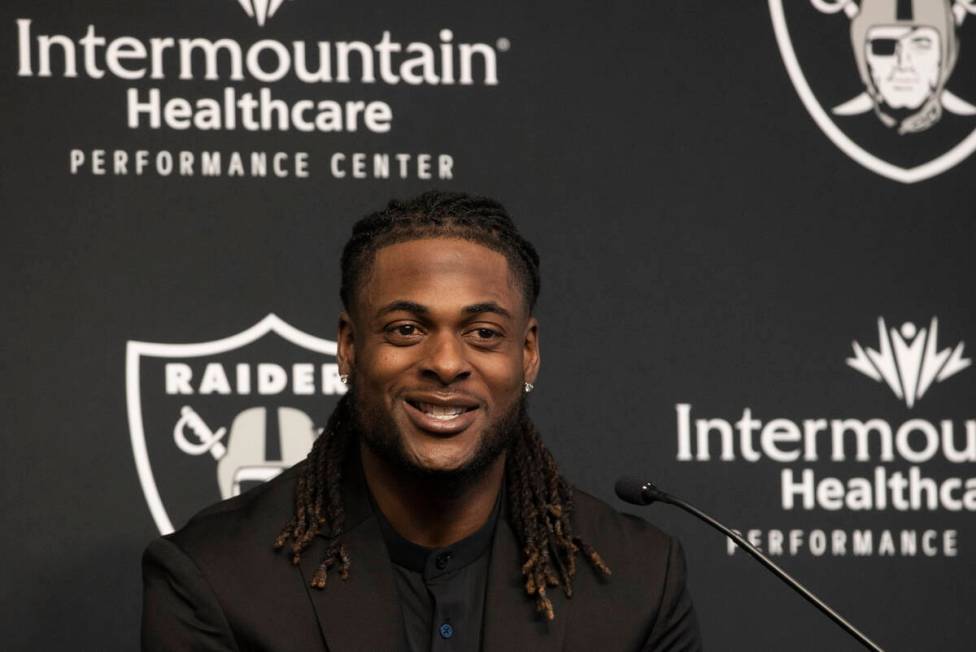 Newly acquired Raiders wide receiver Davante Adams? addresses the media at Raiders Headquarters ...