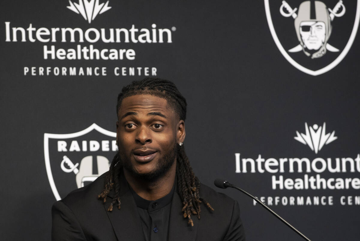 Newly acquired Raiders wide receiver Davante Adams? addresses the media at Raiders Headquarters ...