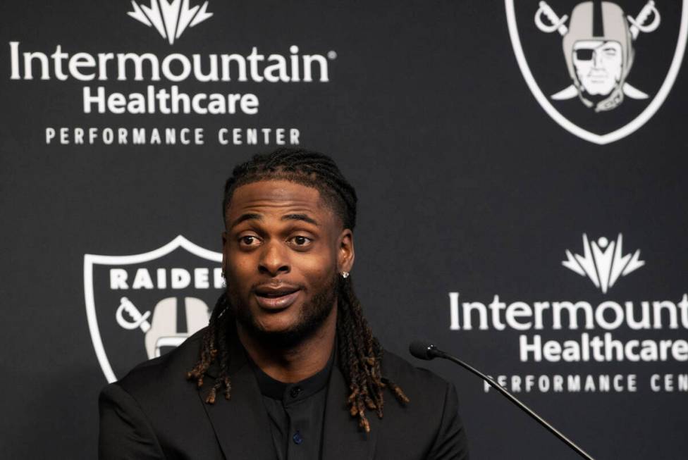 Newly acquired Raiders wide receiver Davante Adams? addresses the media at Raiders Headquarters ...