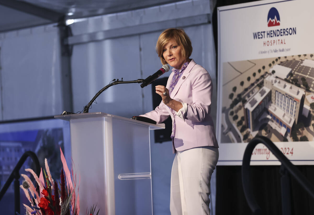 U.S. Rep. Susie Lee, D-Nev., speaks before breaking ground on West Henderson Hospital on Wednes ...