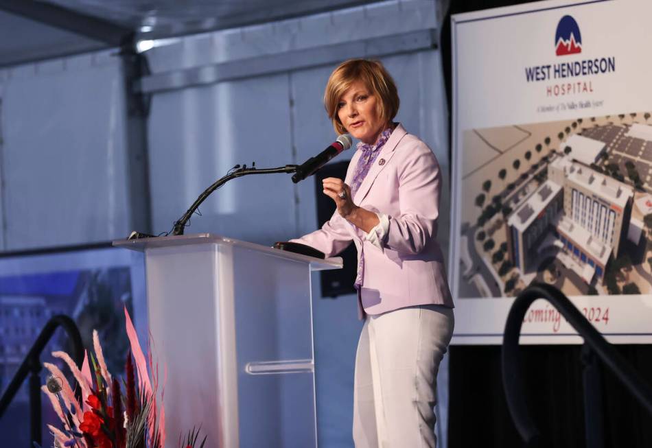 U.S. Rep. Susie Lee, D-Nev., speaks before breaking ground on West Henderson Hospital on Wednes ...