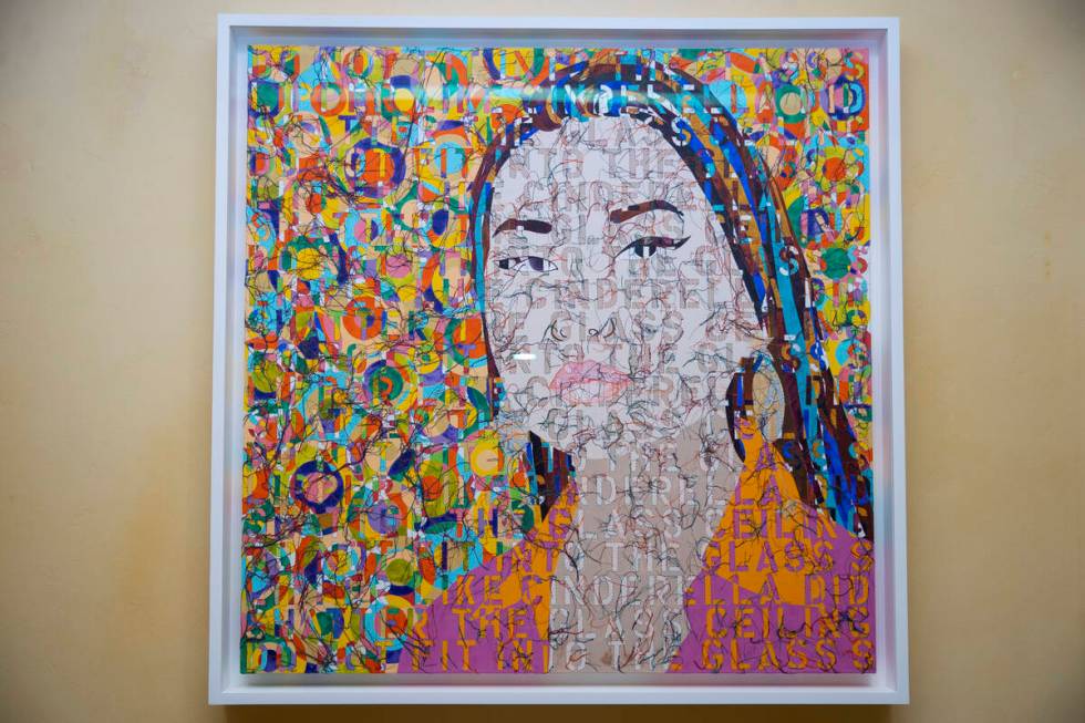 Ghada Amer’s "Portrait of Elizabeth," from her “The Women I Know Part II” series, hangs a ...