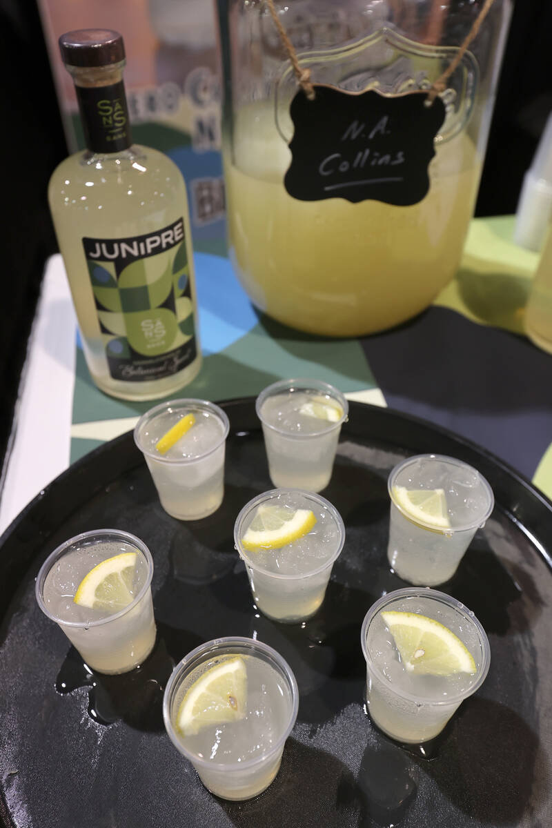 Non-alcoholic Tom Collins samples at the Bar & Restaurant Expo at the Las Vegas Convention ...