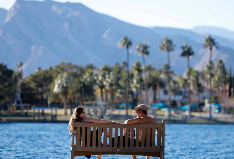 Desert Shores residents Michelle Perlmutter and her husband Alan enjoy a beautiful day by Lake ...