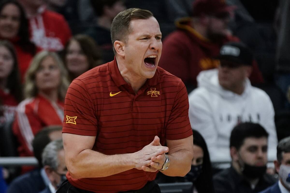Iowa State head coach T. J. Otzelberger reacts during the first half of a first round NCAA coll ...