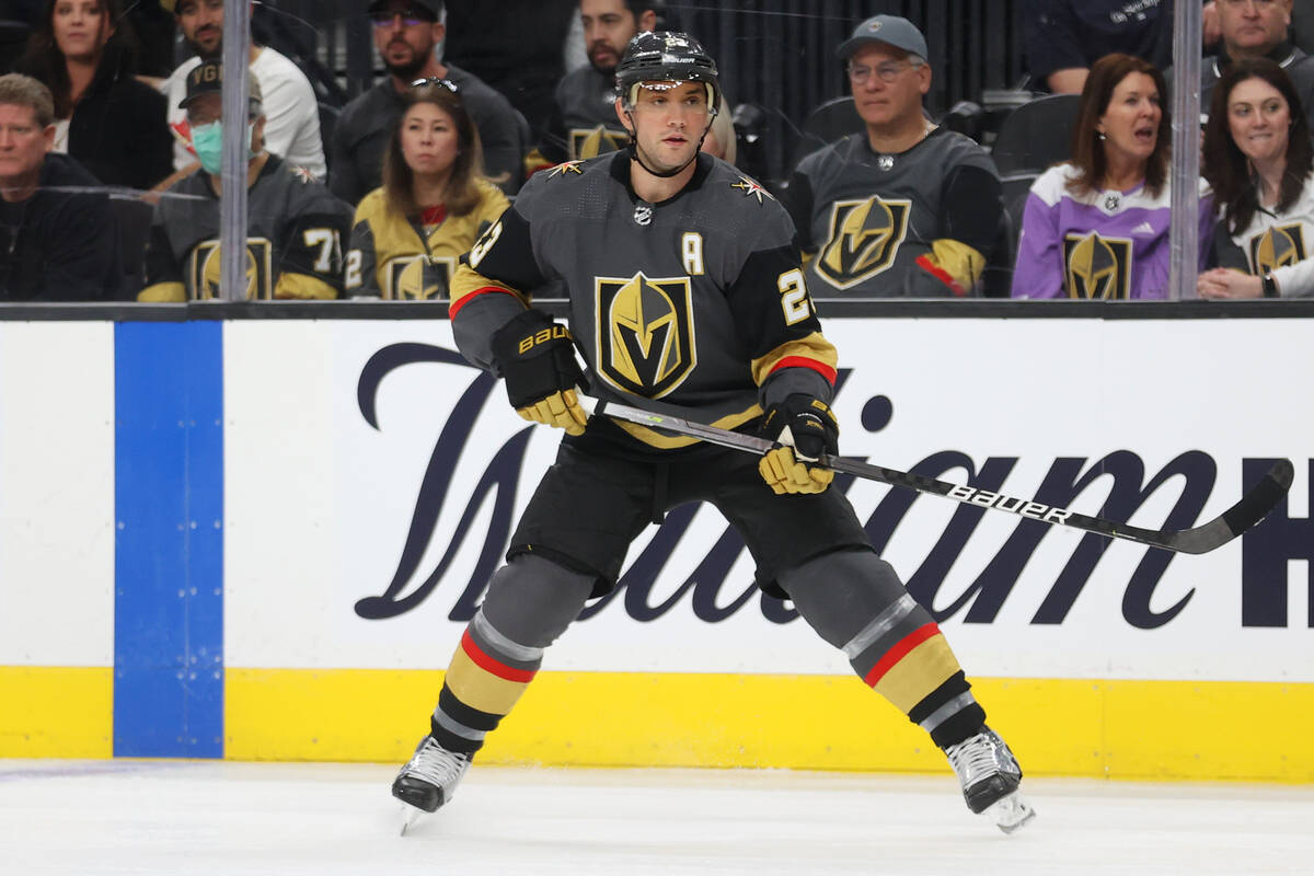 Vegas Golden Knights defenseman Alec Martinez (23) plays during the first period of an NHL hock ...