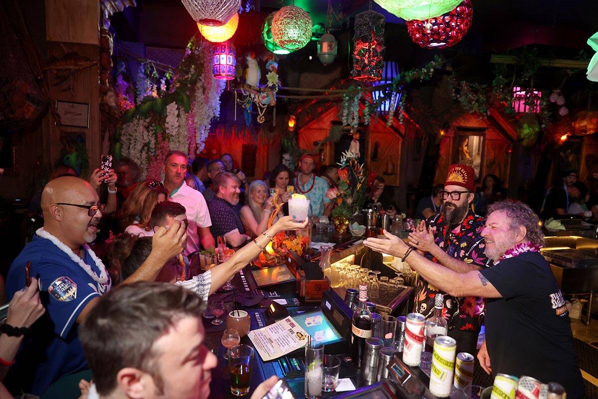 Sammy Hagar serves drinks during his shrunken head unveiling ceremony at The Golden Tiki in Las ...