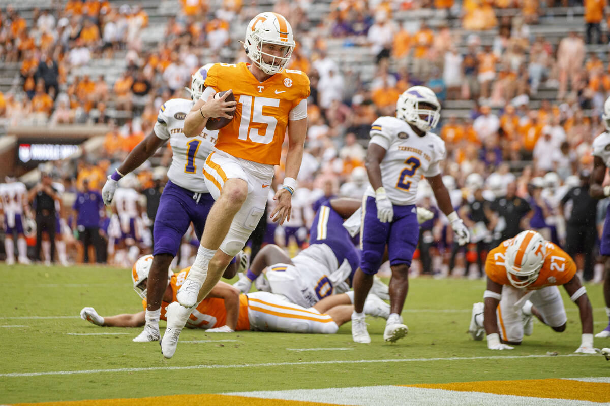 KNOXVILLE, TN - September 18, 2021 - Quarterback Harrison Bailey #15 of the Tennessee Volunteer ...