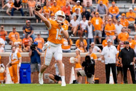 September 18, 2021 - Quarterback Harrison Bailey of the Tennessee Volunteers during the game be ...