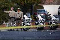 Las Vegas police investigate a crash in the 3800 block of South Jones Blvd., Wednesday, March 9 ...