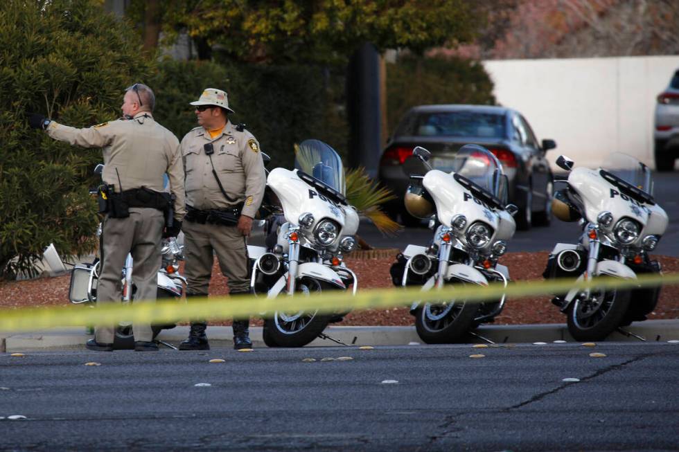 Las Vegas police investigate a crash in the 3800 block of South Jones Blvd., Wednesday, March 9 ...