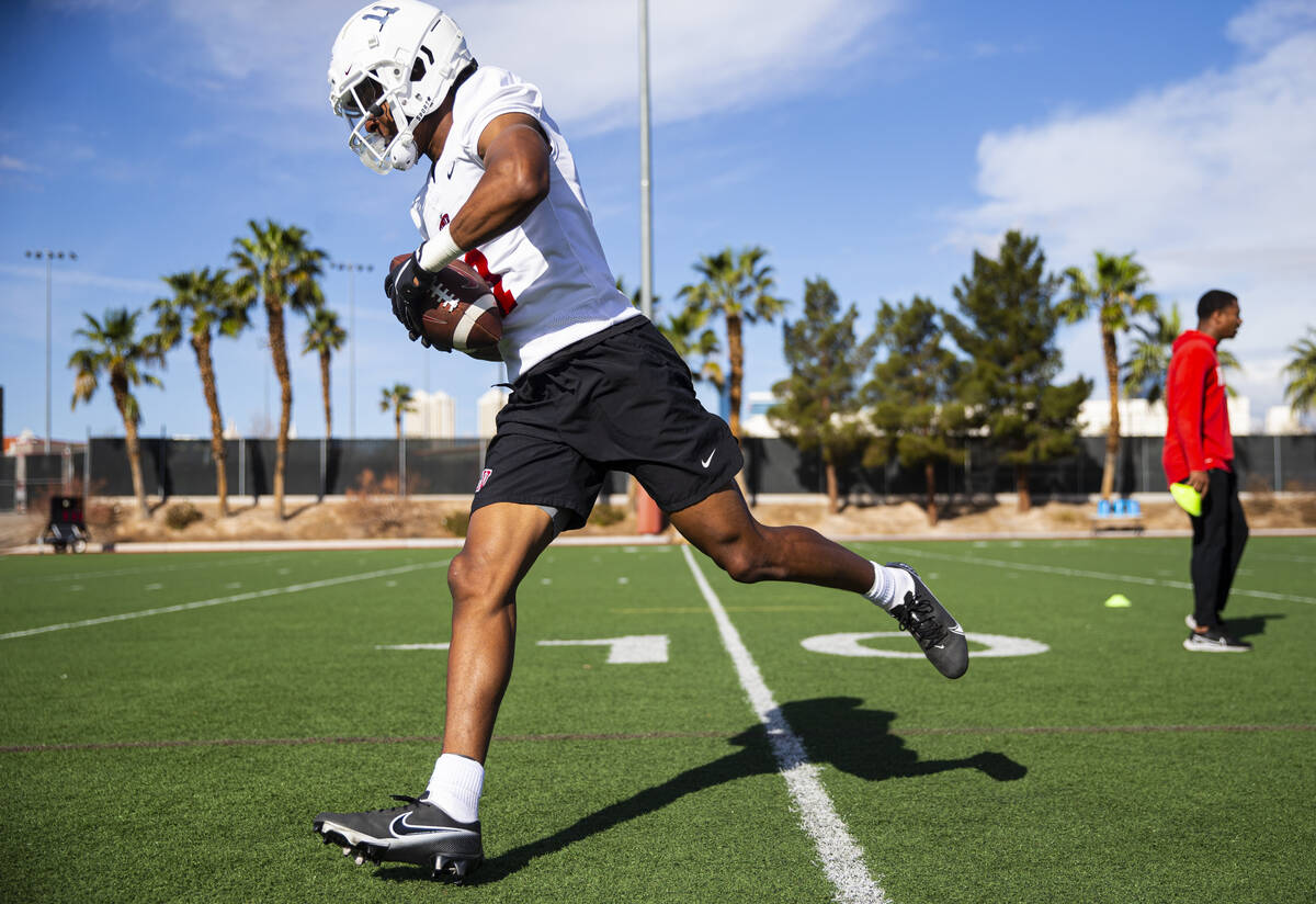 UNLV Rebels wide receiver Ricky White runs through drills during the first day of spring footba ...