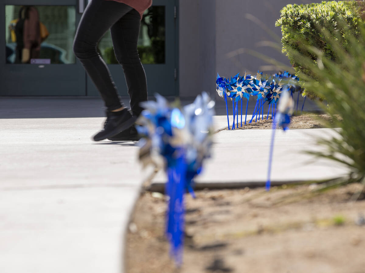Pinwheels are planted outside the within the Clark County Family Court & Services Campus on Wed ...