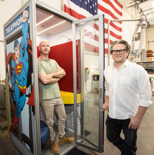 Brothers Nick Pucci and Anthony Pucci, co-founders of Cubicall, pose for a portrait by a custom ...