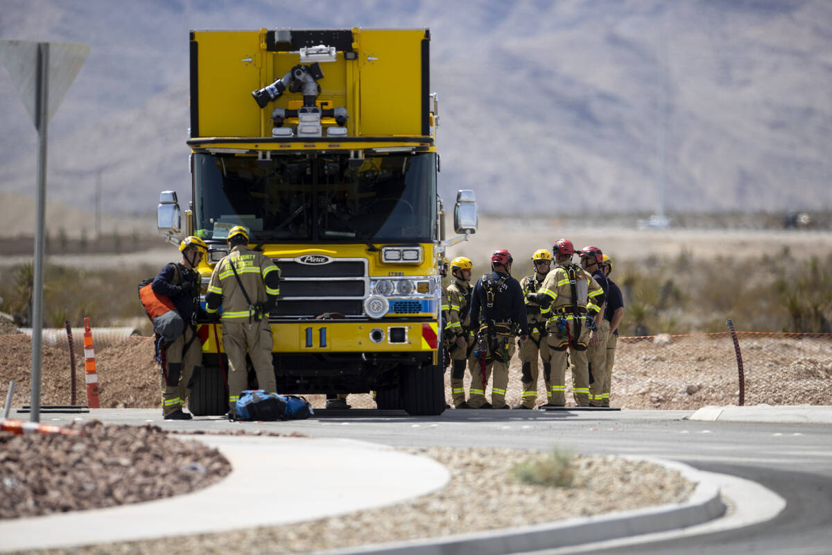 Las Vegas police and firefighters from various agencies respond to an apparent workplace fatali ...