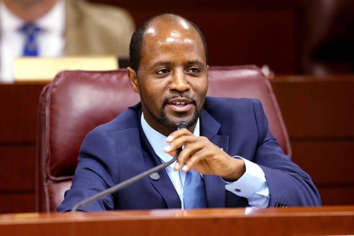 Assemblyman Alexander Assefa, D-Las Vegas, asks a question during an Education Committee meetin ...