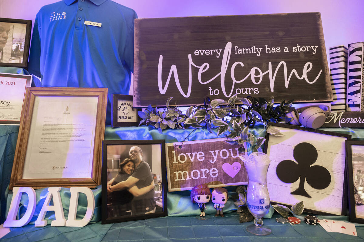 A wall commemorating Elwood Hensey, 60, during a funeral service for the Las Vegas man who was ...