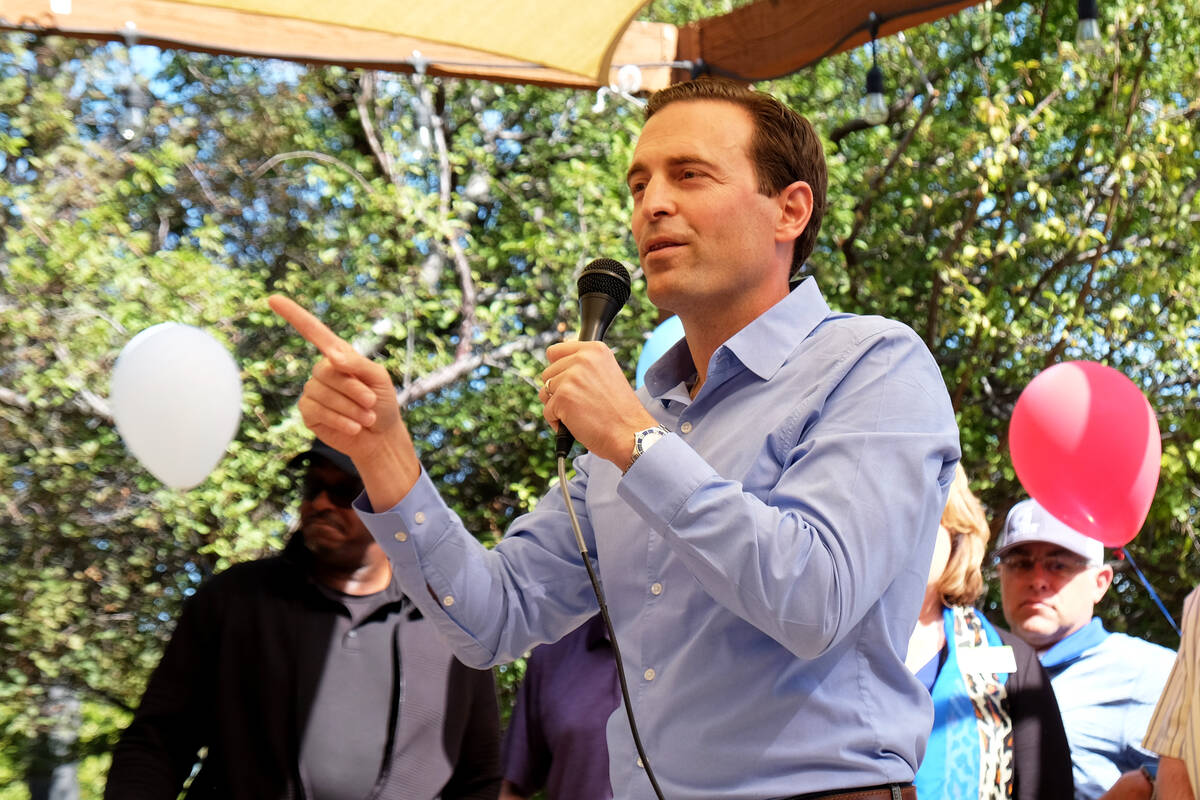 Republican Senate candidate Adam Laxalt spoke to supporters at a Reno restaurant Friday as he l ...