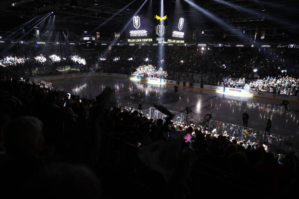 A pregame ceremony takes place on the ice at The Dollar Loan Center in Henderson before the sta ...