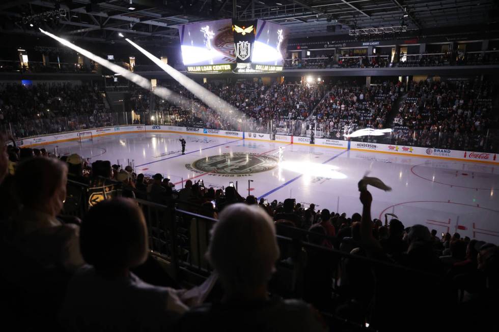 A pregame ceremony takes place on the ice at The Dollar Loan Center in Henderson before the sta ...