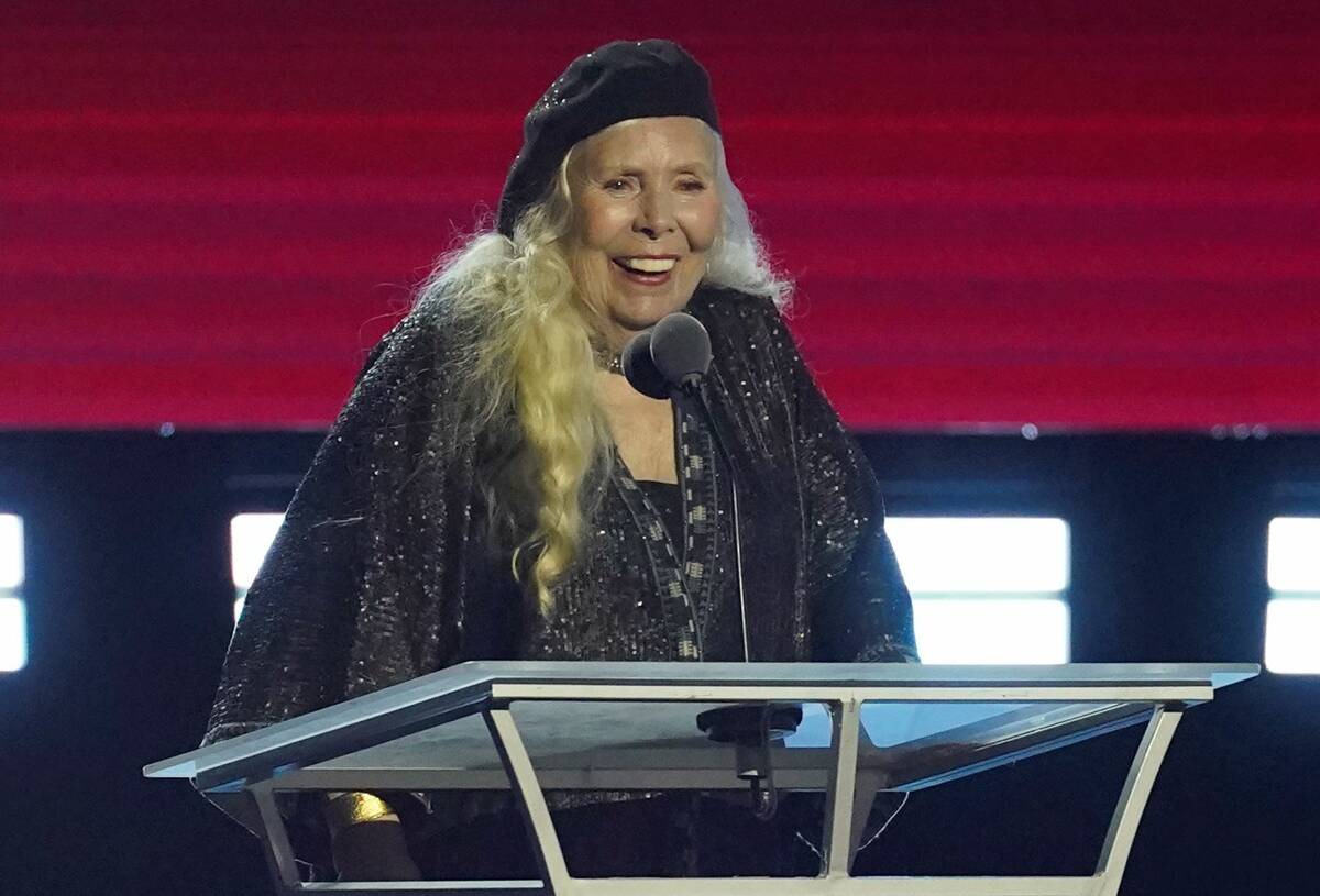 Joni Mitchell accepts the Person of the Year award at the 31st annual MusiCares benefit gala on ...