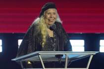 Joni Mitchell accepts the Person of the Year award at the 31st annual MusiCares benefit gala on ...