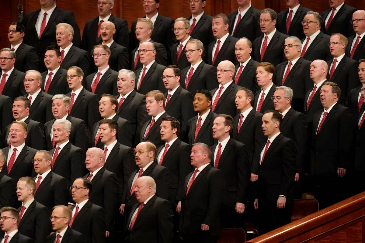 Members of The Tabernacle Choir at Temple Square sing during The Church of Jesus Christ of Latt ...