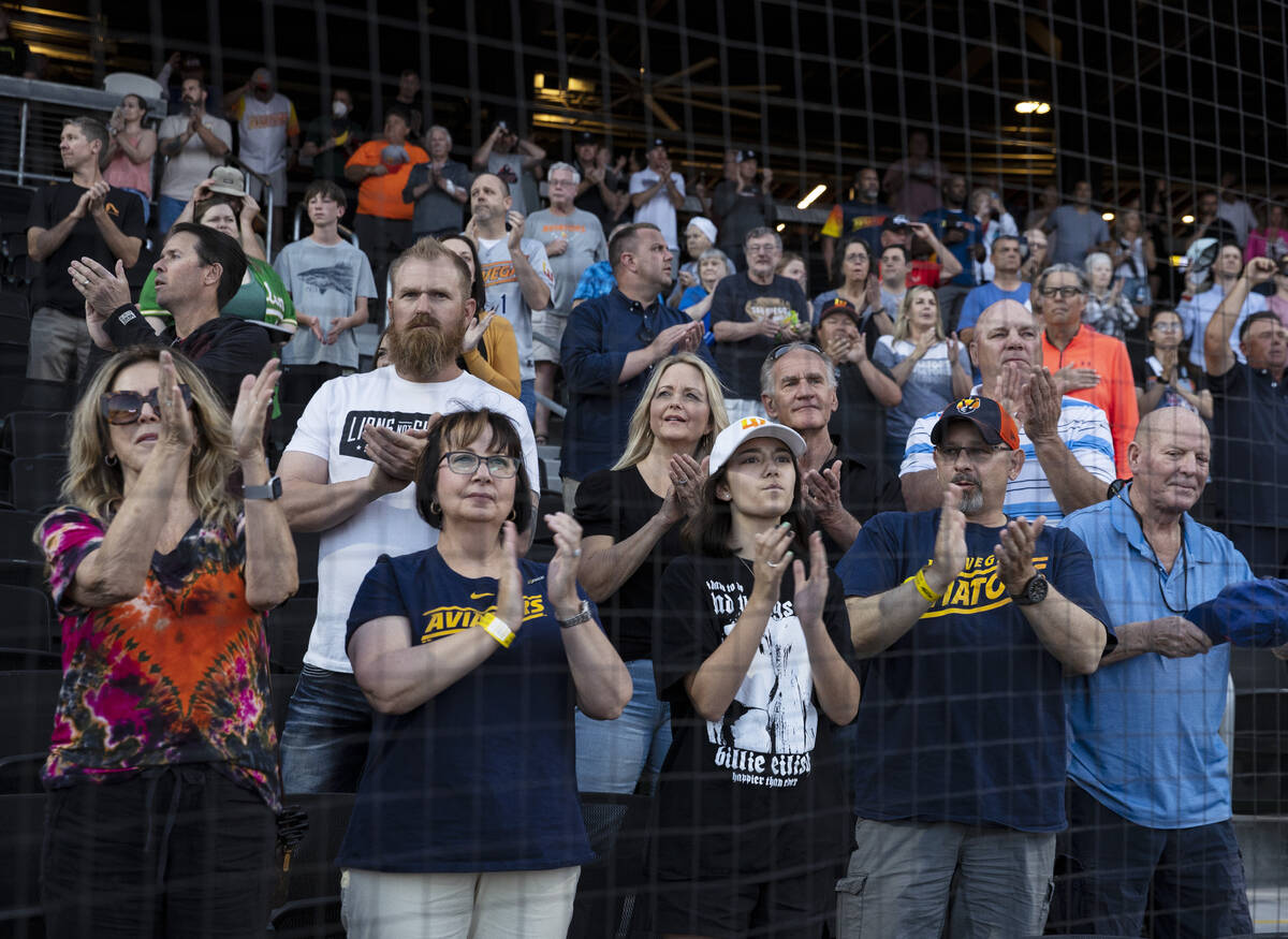 Fans applaud as the Las Vegas Aviators players take the field to face Reno Aces during team&#x2 ...