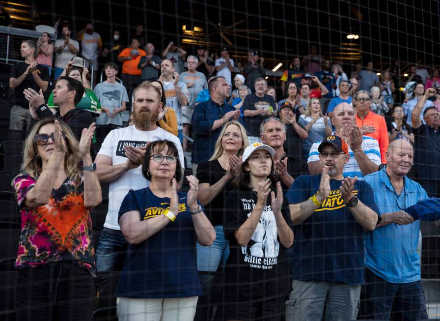 Fans applaud as the Las Vegas Aviators players take the field to face Reno Aces during team&#x2 ...