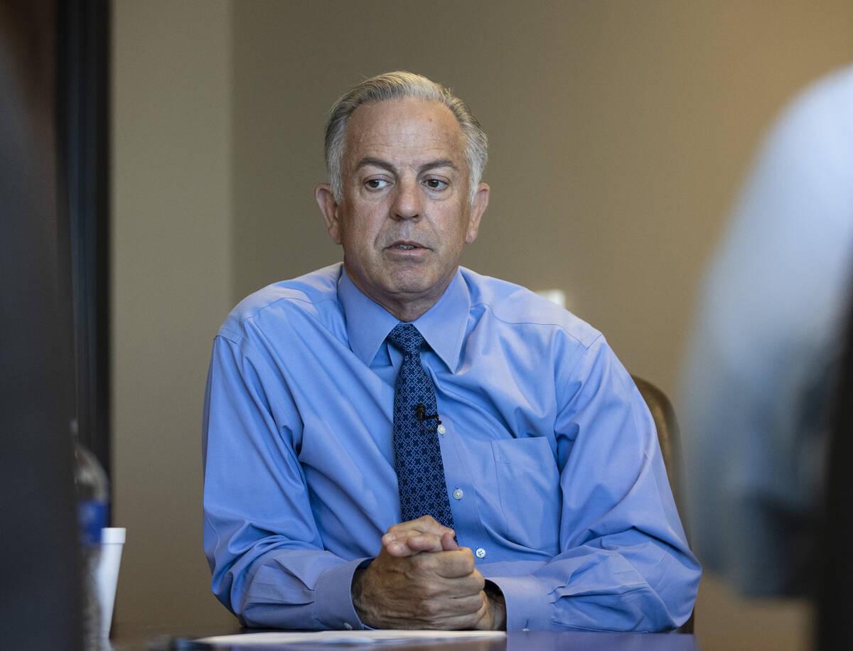 Clark County Sheriff Joe Lombardo pauses during an interview with the Review-Journal at Metropo ...