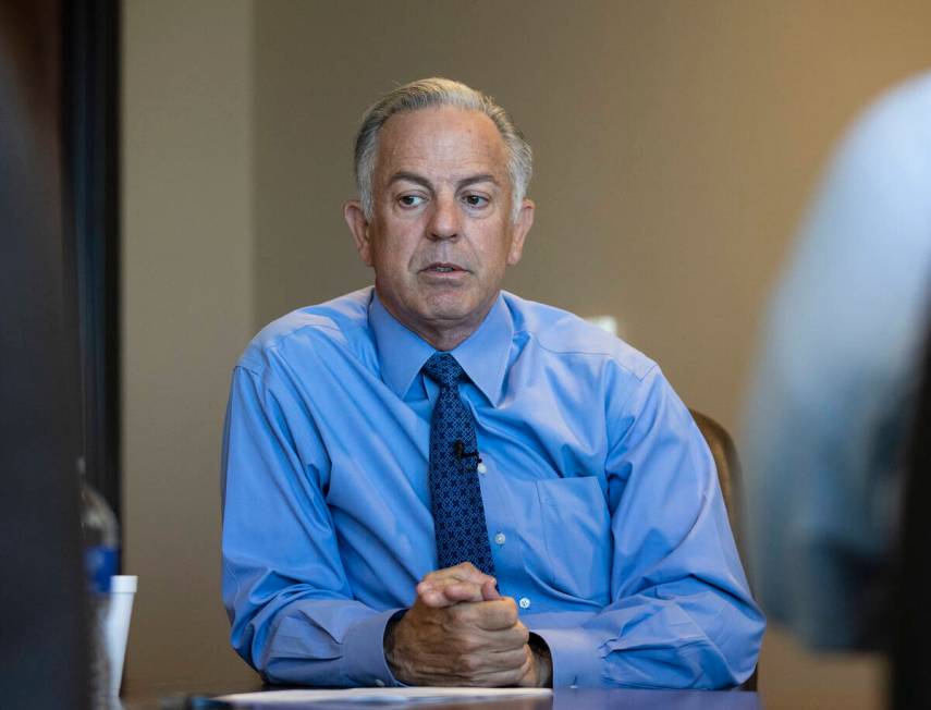 Clark County Sheriff Joe Lombardo pauses during an interview with the Review-Journal at Metropo ...