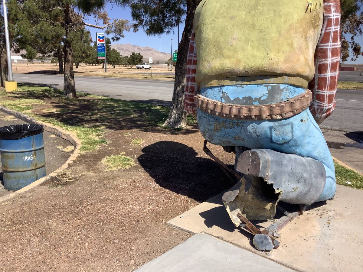 A decorative miner at the shuttered Terrible's hotel-casino in Jean is seen Tuesday, April 5, 2 ...