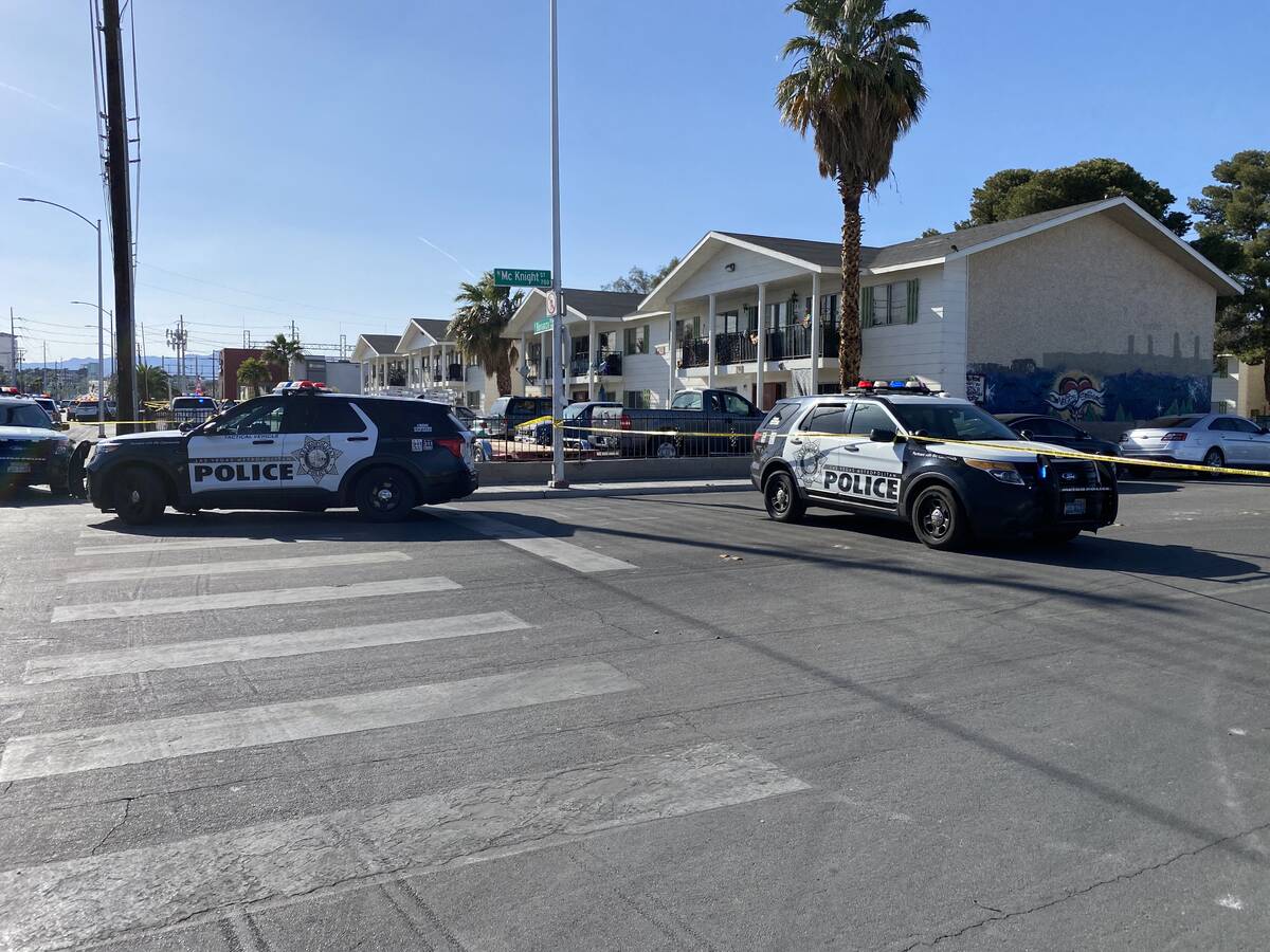 Las Vegas police investigate a homicide in the 2700 block of East Bonanza Road around 4:15 p.m. ...