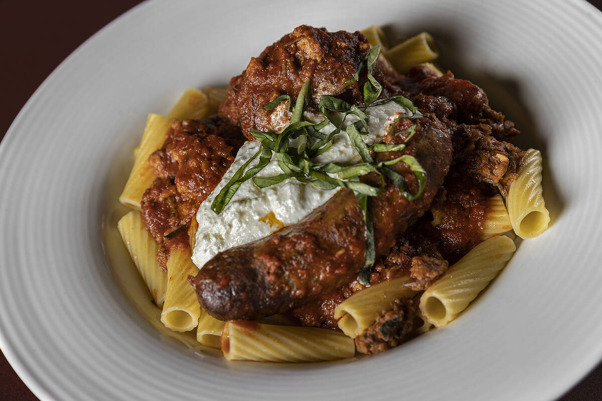 Sunday Gravy with rigatoni, meatballs, Italian sausage and ricotta at Piero's Italian Cuisine o ...