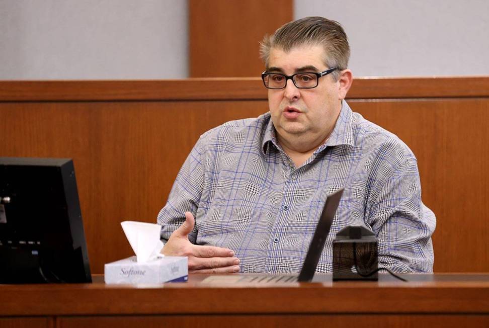 Robert Alexander testifies on the witness stand in court at the Regional Justice Center in Las ...