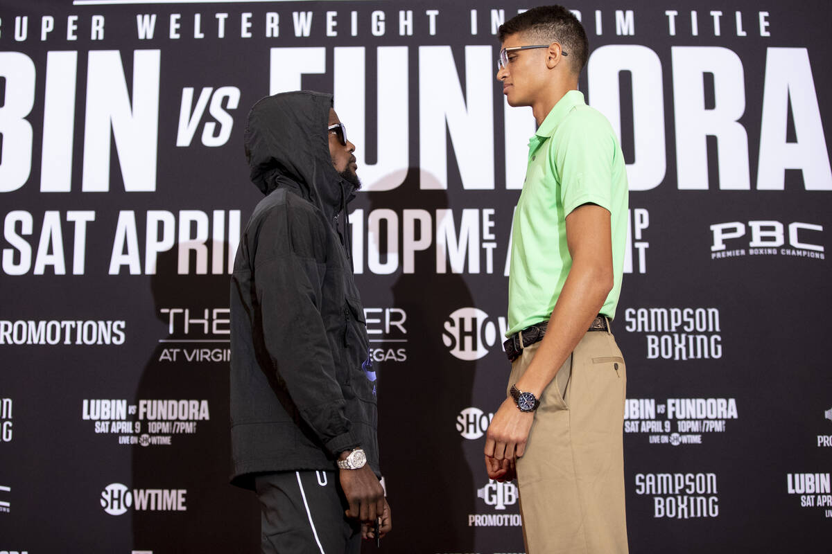 Sebastian Fundora (right) faces off with Erickson Lubin on Thursday, April 7, 2022 after the fi ...