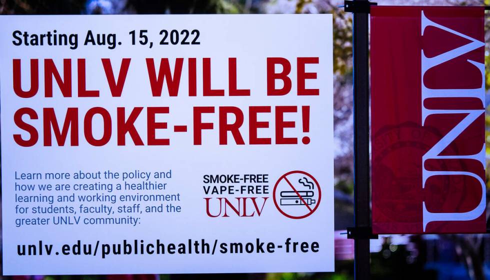 An electronic message stating that UNLV is going smoke free is displayed at the School of Publi ...